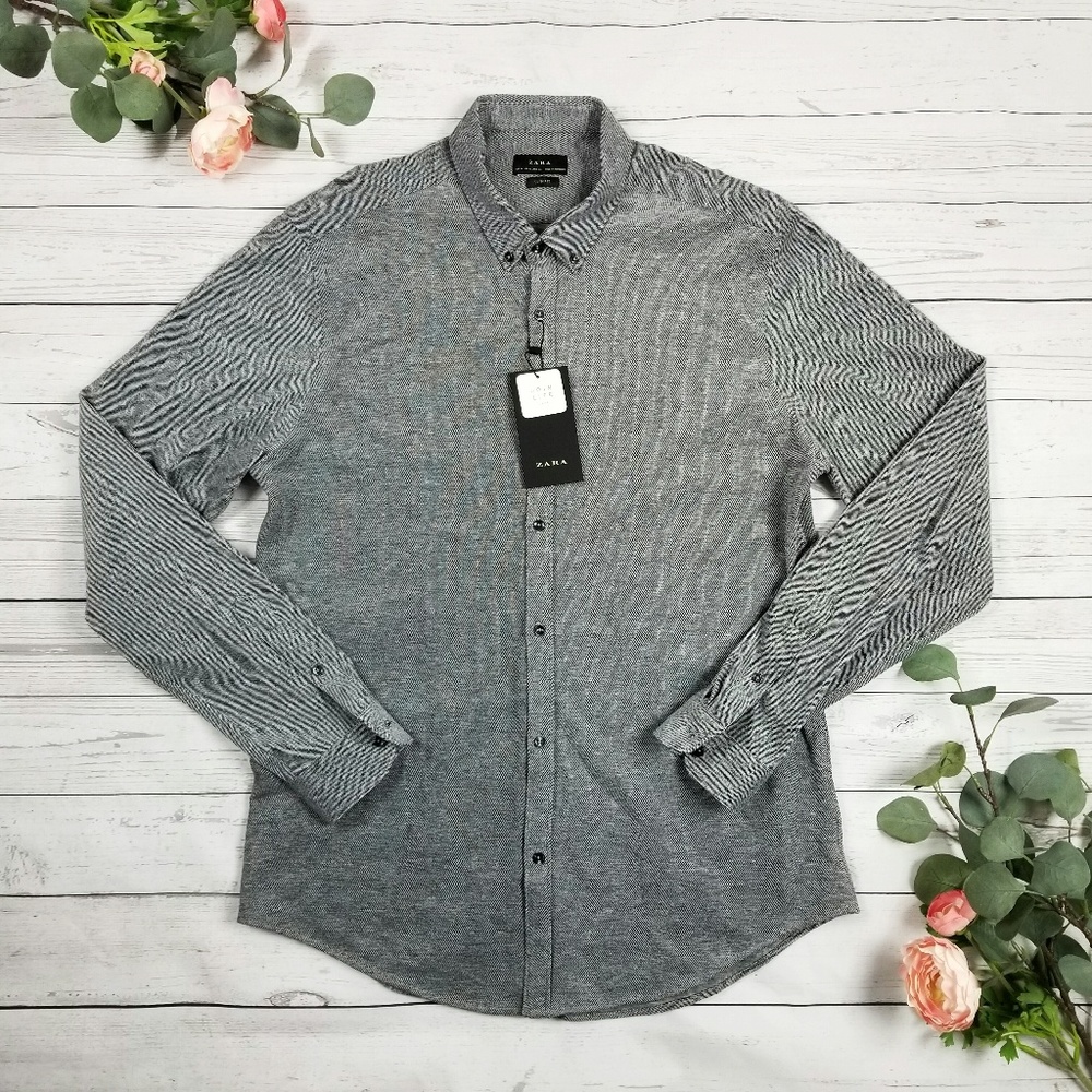ZARA MAN Long Sleeve Dress Button Up Shirt Grey
